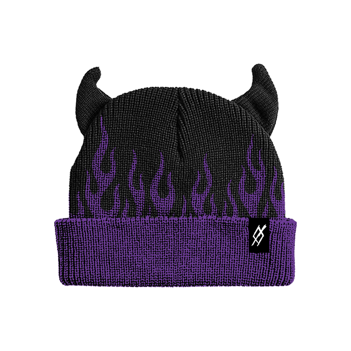 Purple Flames Horn Beanie